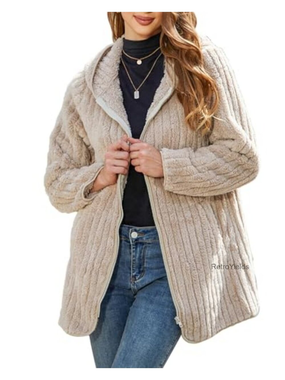 Women Fleece Jacket Hooded Winter Warm Full Zip Sherpa Coat